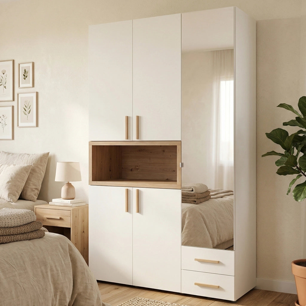 Armadio Camera da Letto Pianezze, Guardaroba 3 Ante Appendiabiti, 134.5x56 cm Bianco