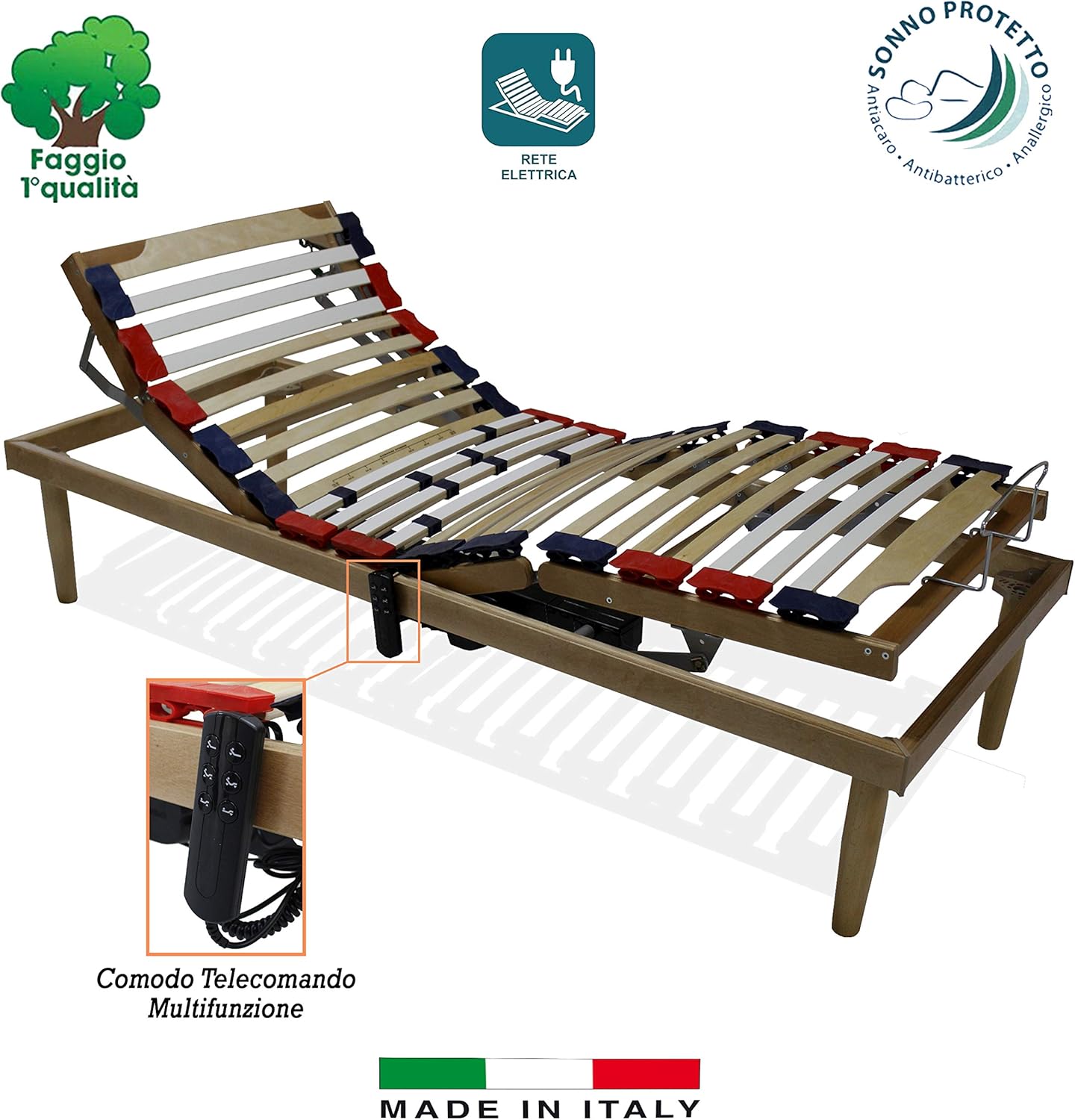 Rete a doghe Singola per Letto 80x190 Royal in Legno di faggio Alzata Motorizzata Telecomando
