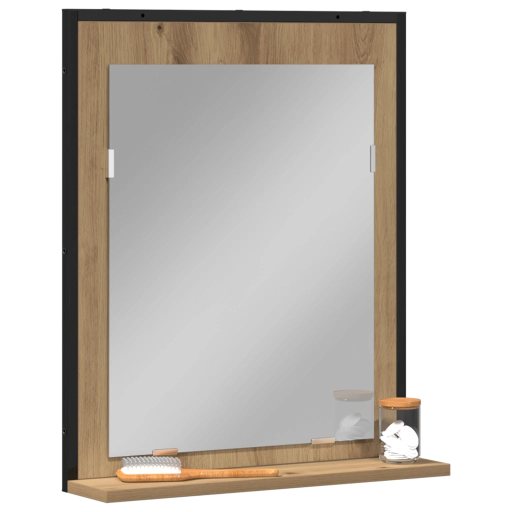 Specchio da Bagno  in Rovere Artigianale 50x12x60 cm in Legno Ingegnerizzato