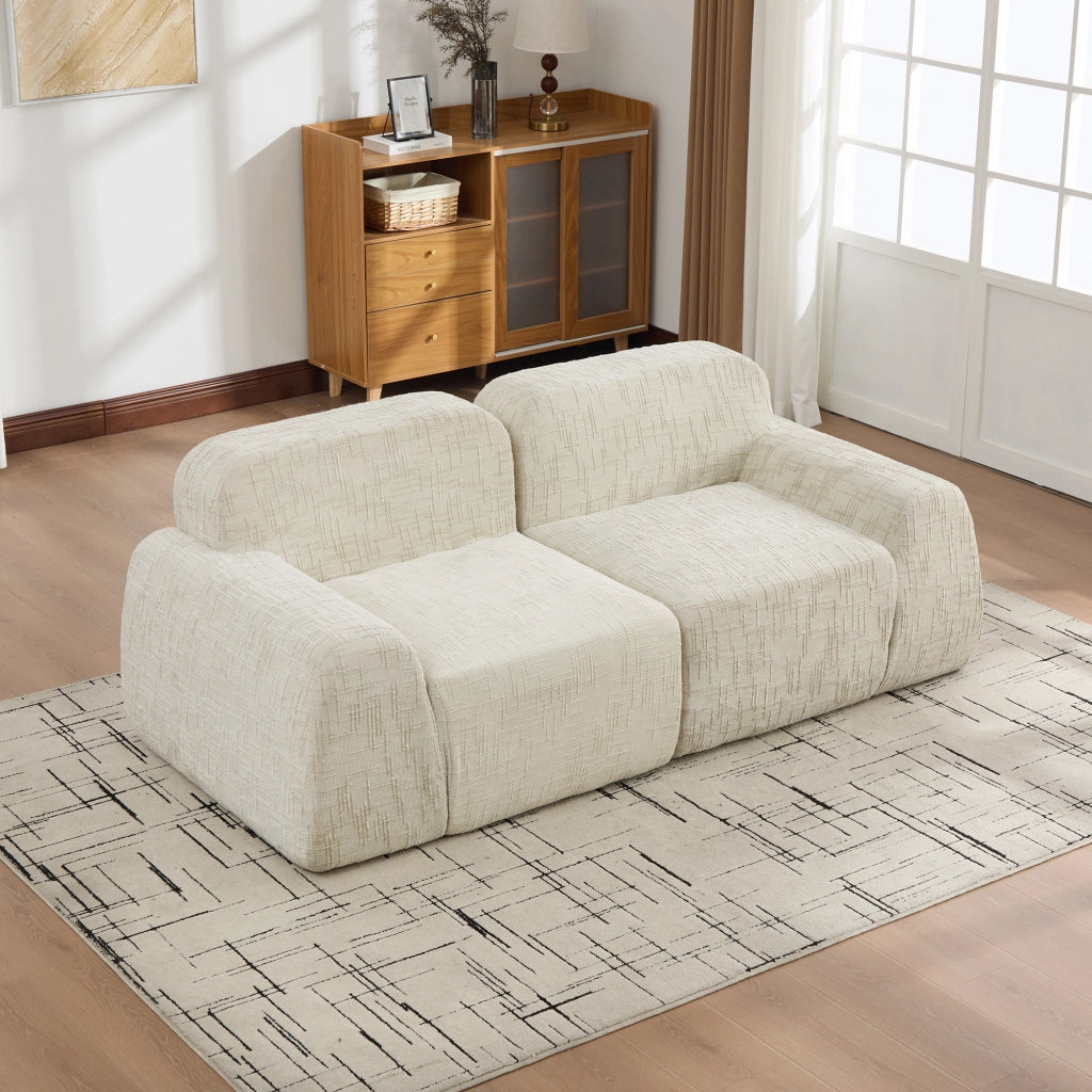 Divano a due posti, tessuto chenille, design modulare, imbottitura in schiuma ad alta elasticit¨¤ 30D, pronto all'uso, beige