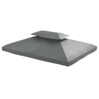 Copertura per Gazebo 4x3 m a 2 Livelli in Poliestere con Cinghie e 10 Fori di Drenaggio, Grigio Scuro