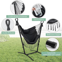 Sedia Amaca Sospesa con Supporto, Sedia Appesa Regolabile in Altezza con Supporto Porta Cellulare Cuscino e Tasca Laterale, Carico Massimo 250 kg