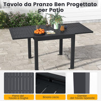 Tavolo da Pranzo Espandibile da Giardino, Tavolo Alluminio Estendibile 80/160 cm, Piano Tavolo a Doghe, Tavolo Quadrato Rettangolare per Cortile, Portata 160 kg, 80/160 x 80 x 75 cm
