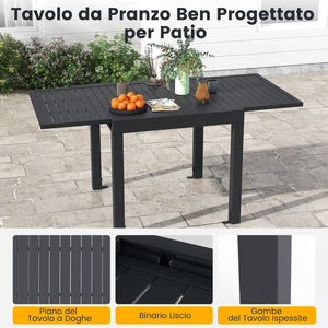 Tavolo da Pranzo Espandibile da Giardino, Tavolo Alluminio Estendibile 80/160 cm, Piano Tavolo a Doghe, Tavolo Quadrato Rettangolare per Cortile, Portata 160 kg, 80/160 x 80 x 75 cm