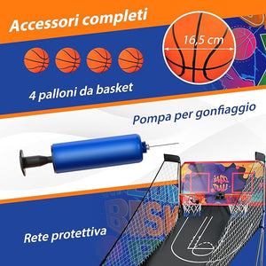 Macchina da Pallacanestro Elettronica, Canestro Basket da Camera a Doppio Tiro Pieghevole con Punteggio Elettronico, 4 Palle, 8 Modalità di Gioco e 2 Canestri (Viola)