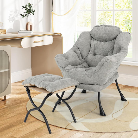 Poltrona Relax, Poltrona da Lettura con Cuscino per Testa, Sedia da Salotto con Poggiapiedi Pieghevole, Tasca Laterale, per Soggiorno, Camera da Letto, Portata 136 kg