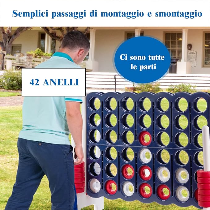 Forza 4 Gigante per Bambini e Adulti, Set Forza 4 per Interni ed Esterni, Gioco Familiare per Feste e Vacanze, 120 x 42 x 104 cm