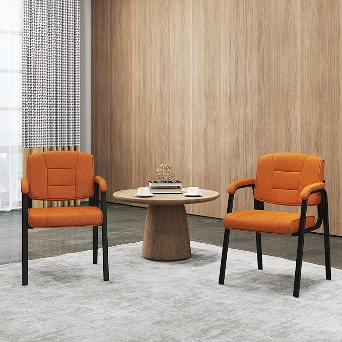Set di 2 Sedie da Ufficio, Sedia per Sala d'Attesa con Struttura in Metallo, Braccioli Imbottiti, Sedia da Ospiti per Ufficio Riunioni, Portata 180kg (Marrone)