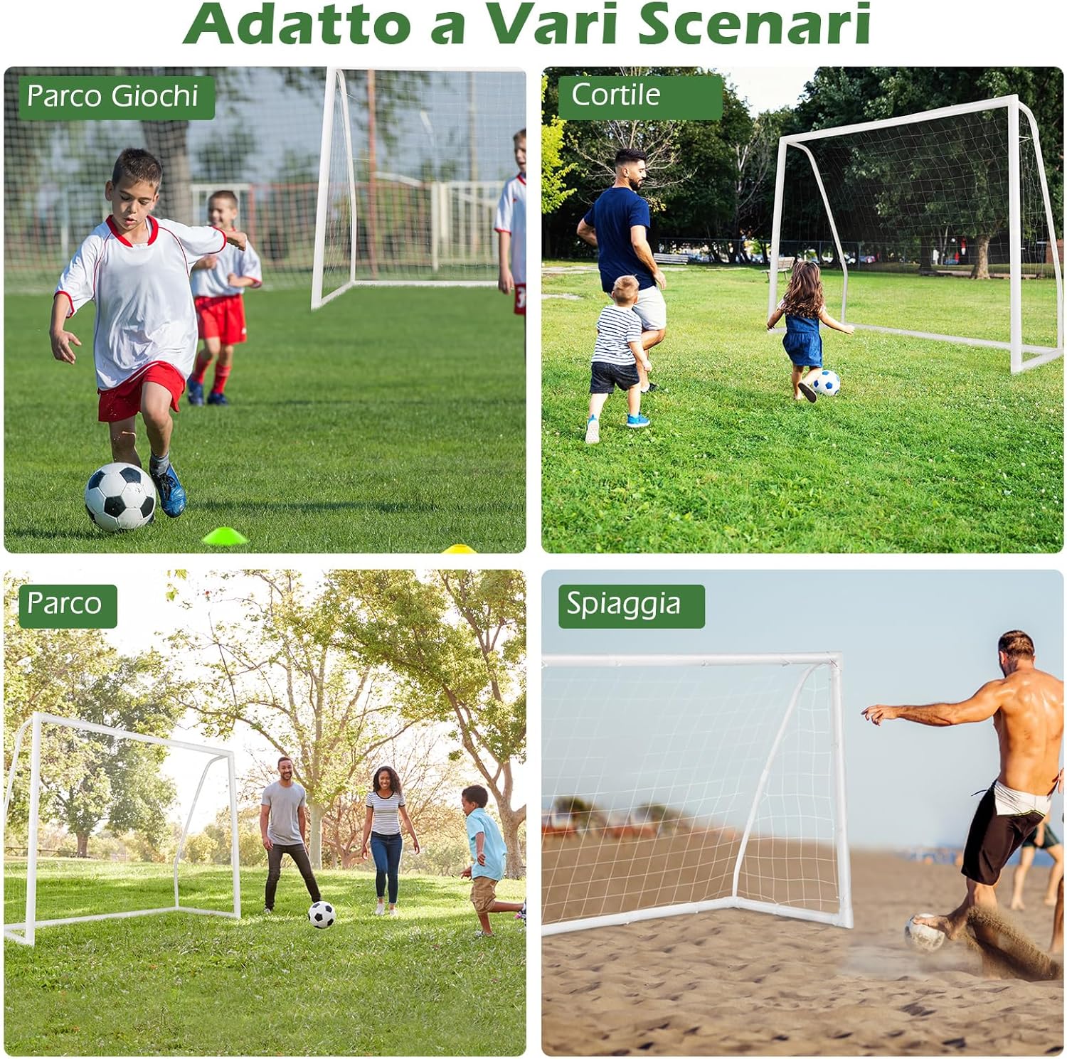 Porto per Calcio per Bambini, Rete da Calcio Resistente alle Intemperie e Telaio in UPVC con Pali di Fissaggio e Coni da Calcio per Allenamenti in Cortile