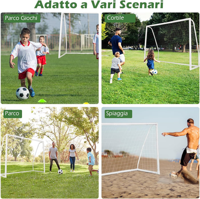 Porto per Calcio per Bambini, Rete da Calcio Resistente alle Intemperie e Telaio in UPVC con Pali di Fissaggio e Coni da Calcio per Allenamenti in Cortile