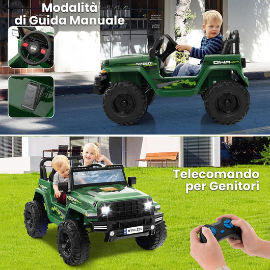 24V Auto per Bambini con Telecomando, Macchina Elettrica con 2 Posti musica Bluetooth luci, 2 Velocità Regolabile, Regalo per Bambini 3-8 Anni (Verde)