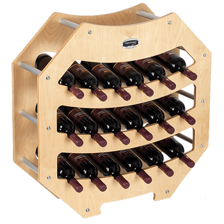 CANTINETTA IN LEGNO PORTA BOTTIGLIE VINO MODELLO OTTAGONO 18 BOTTIGLIE FINITURA ACERO L.75 x P.25 x H.75 100% FABBRICATO IN ITALIA