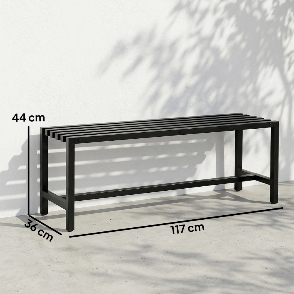 Panchina Moderna Industriale da Esterno per Patio e Giardino. Senza Schienale. Nero