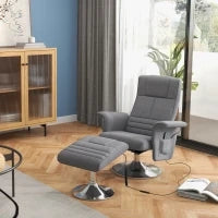 Poltrona Massaggiante e Reclinabile con Poggiapiedi, in Tessuto Effetto Lino, 78x90x93 cm, Grigio Scuro
