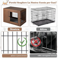 Gabbia per Cani con Doppie Porte Bloccabili, Cuccia in Legno per Cani con Cusino e Rete Metallica Antimorso, Kennel per Cani di Piccola e Media Taglia, per Uso Interno, 92 x 59 x 66,5 cm