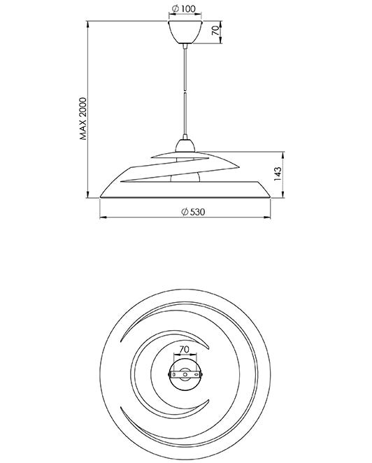 Lampada a Sospensione Aragon in Metallo e Vetro Bianco, Attacco E27 60W, Design Moderno ed Elegante per Interni IP20, Diametro 53 cm