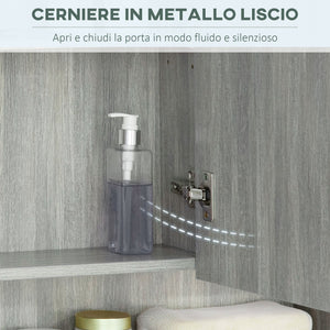 Armadietto a Specchio per Bagno con Ripiani Regolabili 3 Porte e Mensola 90x15x75 cm Grigio