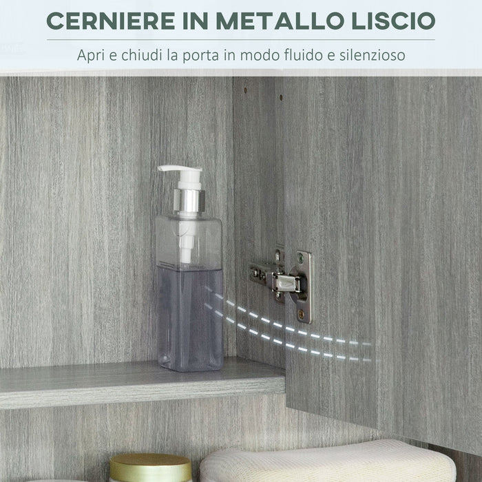 Armadietto a Specchio per Bagno con Ripiani Regolabili 3 Porte e Mensola 90x15x75 cm Grigio