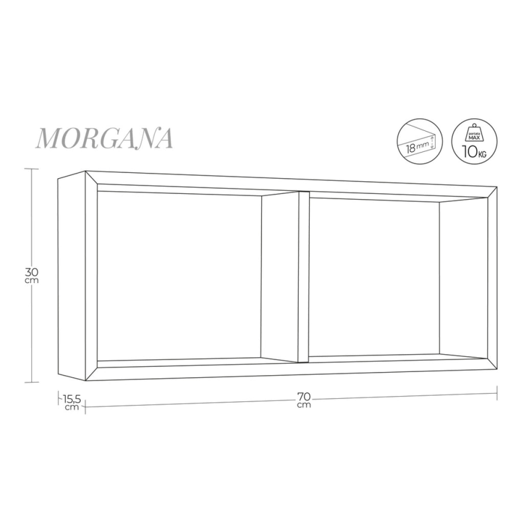 Mensola da Muro In Legno Di Design Modello MORGANA, Misure 15.5 x 70 x 30 cm. Finitura  ROV. IMPERIALE - MADE IN ITALY