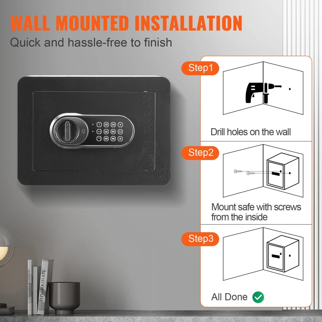 Cassaforte Digitale 14L Modello SS-01 con Chiavi e Codice Cassetta di Sicurezza in Acciaio Nero per Casa e Ufficio