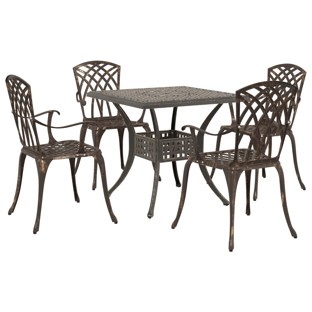 Set da pranzo da giardino in 5 pezzi in alluminio fuso bronzo