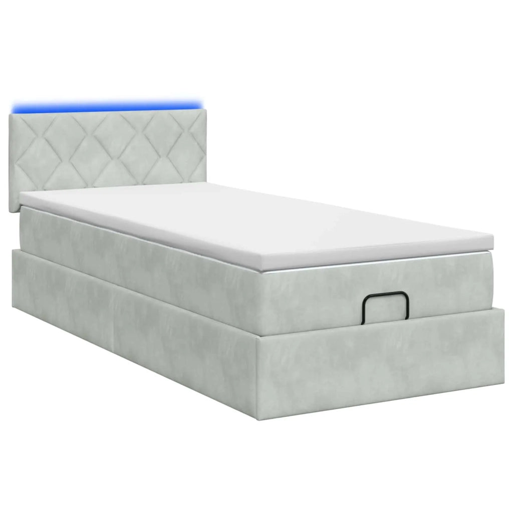 Letto Ottomano con Materasso e LED Grigio Chiaro 90 x 200 cm 3457185