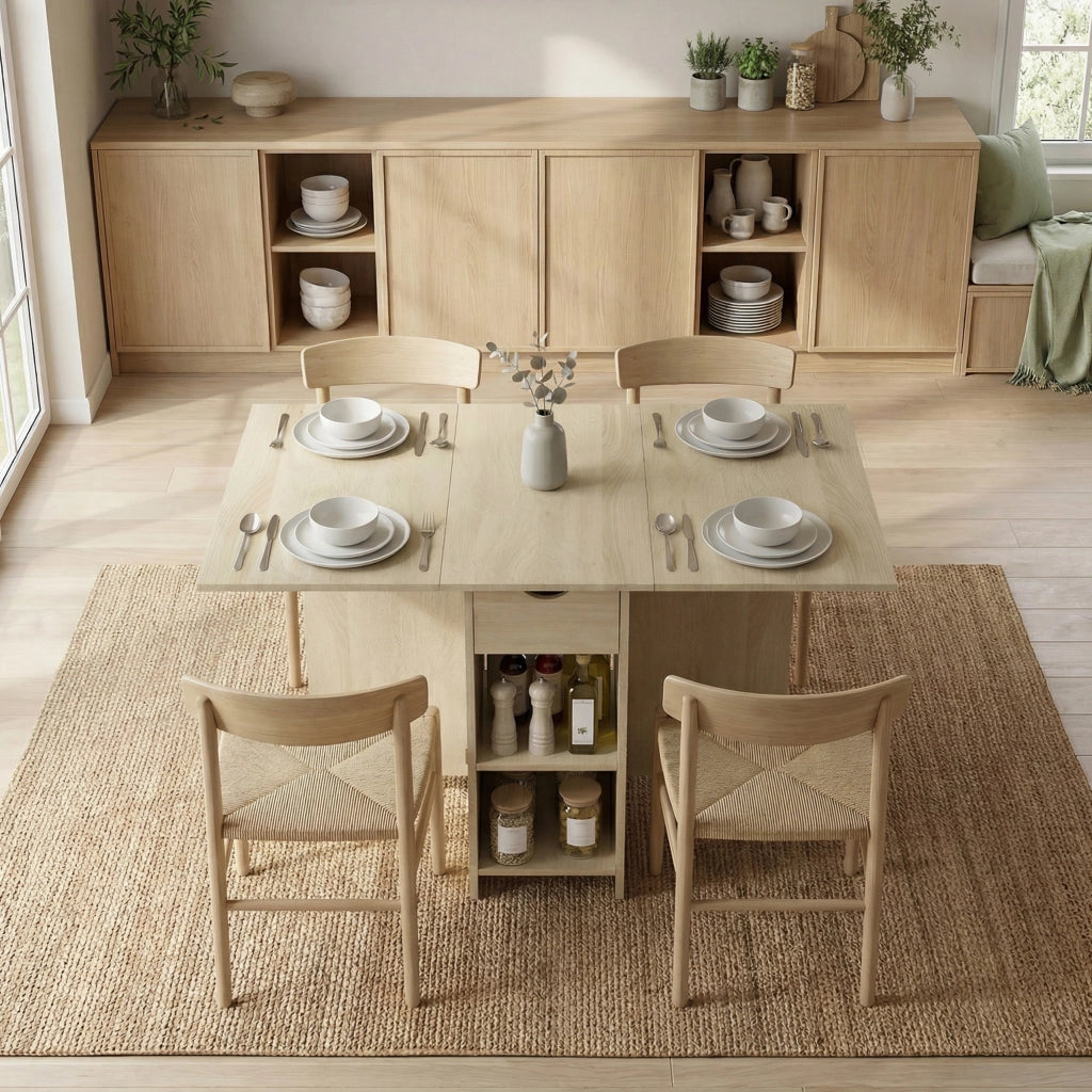 Tavolo da pranzo pieghevole e con ruote ¨C zephmum ¨C legno naturale 90x90