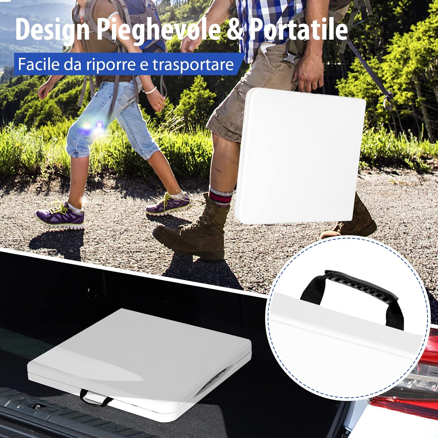 Tavolo Pieghevole, Tavolo da Picnic Portatile con Altezza Regolabile a 3 Livelli e Maniglia, Utilizzabile all’Interno ed all’Esterno, Ideale per Campeggio, Matrimonio e Festa