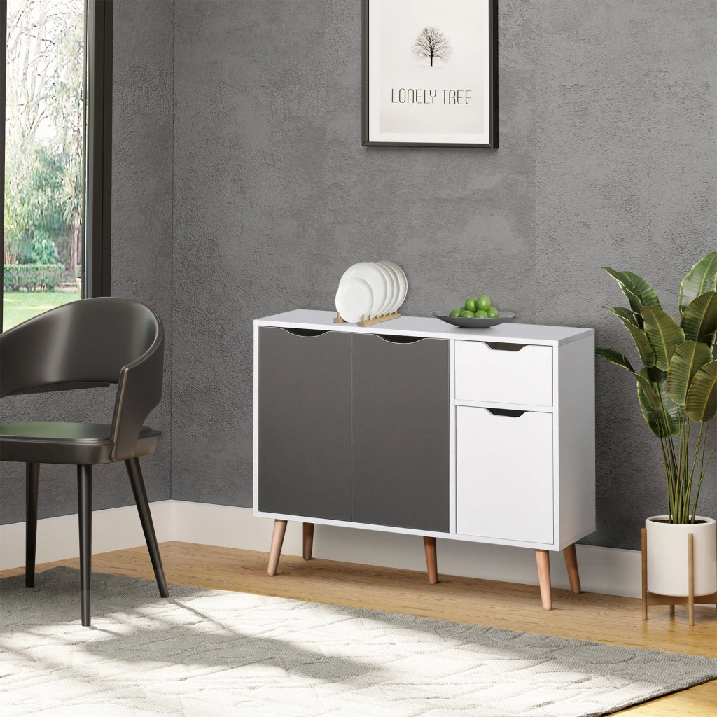 Armadio con 3 ante e cassetto ¨C zephmum ¨C 90x30x72 cm bianco grigio