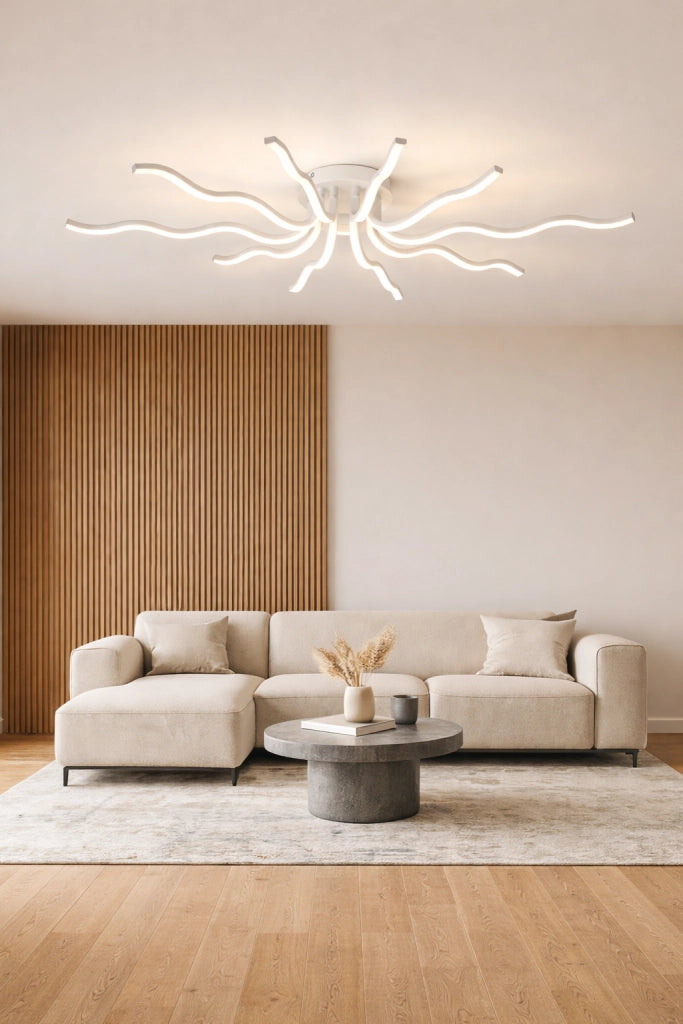 Plafoniera LED Moderna 56W Bianco CCT Switch Luce calda 3000K, Naturale 4000K, Fredda 6500K 4480LM Design Ondulato Soffitto Alluminio Acrilico