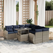 Set Divani da Giardino 9 pz con Cuscini Grigio in Polyrattan 3268431