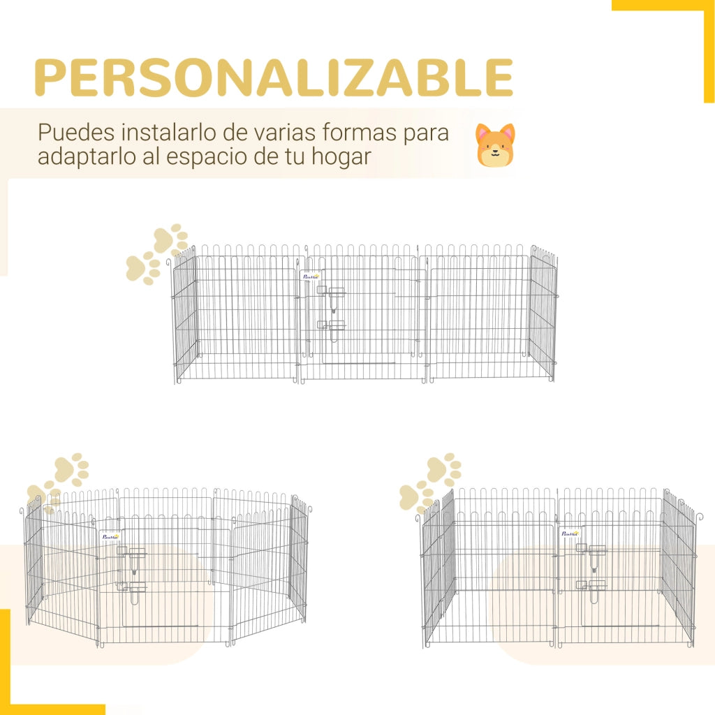 Recinto per cani pieghevole 8 pezzi con porta ¨C zephmum ¨C grigio 63x60 cm