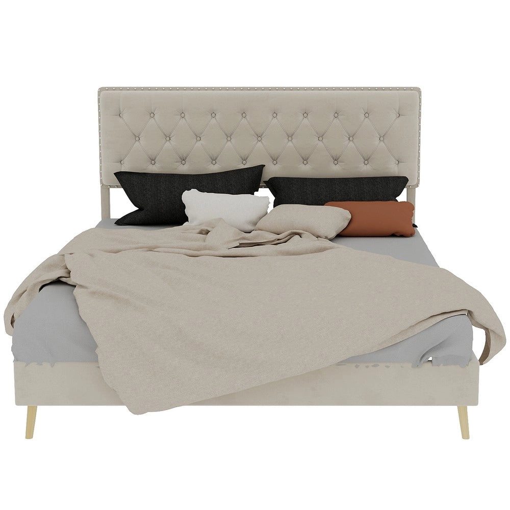 Letto imbottito con testiera ¨C Minimal ¨C beige 160x200 cm