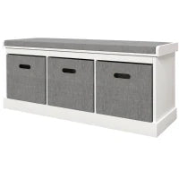 Panca Scarpiera in Legno con 3 Cassetti e Seduta in Tessuto per 3 Paia di Scarpe, 105x35x47 cm, Bianco