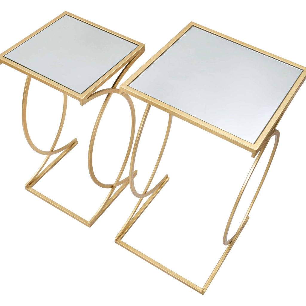 Gane, Tavolino da Salotto set da 2 Modulabili, 35x35x70h cm oro