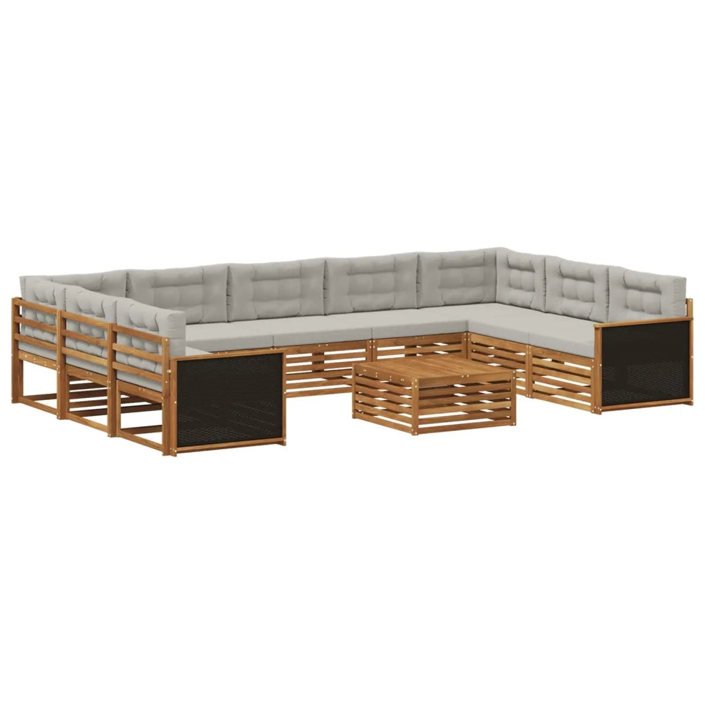 Set di divani da esterno 10 pz Naturale e Grigio Chiaro 3383854