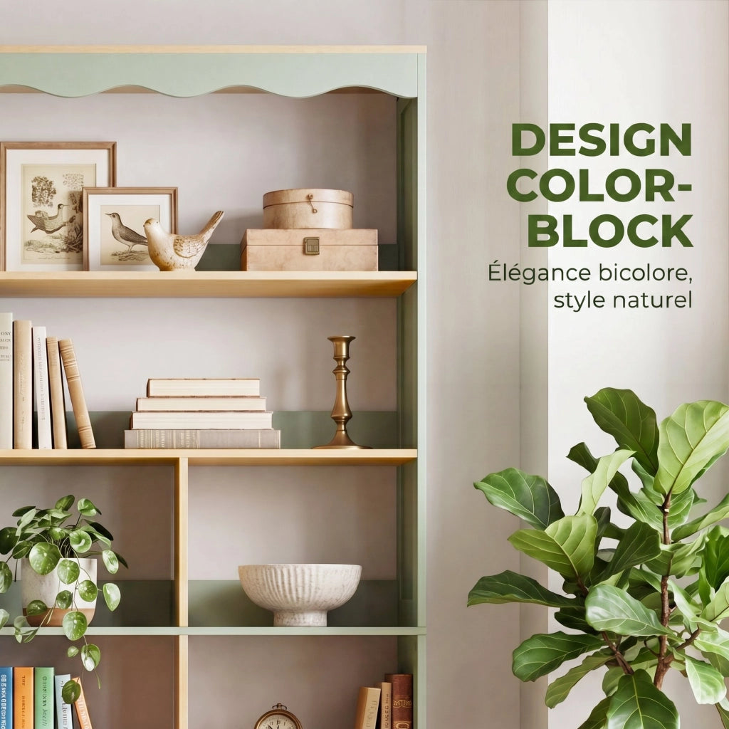 Libreria 6 livelli aperti scaffale mobile ¨C Minimal ¨C legno naturale verde 76x24x180
