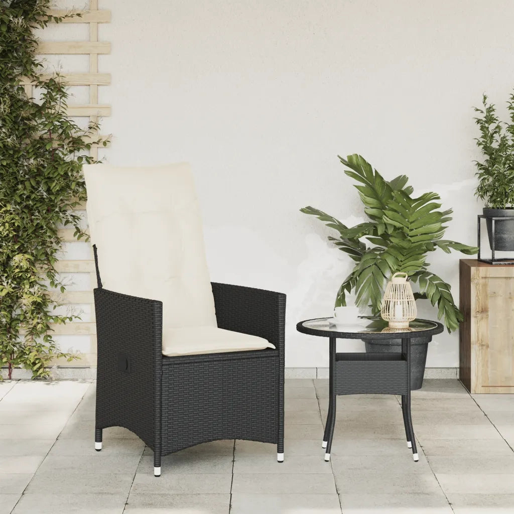 Sedia Reclinabile da Giardino con Cuscini Nera in Polyrattan 365638