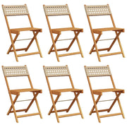 Sedie Giardino Pieghevoli 6 pz | Sedie da Esterno Beige Polyrattan e Legno Massello