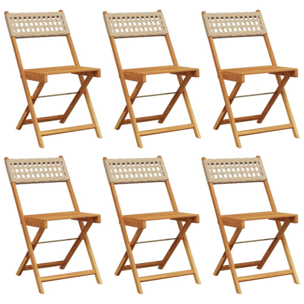 Sedie Giardino Pieghevoli 6 pz | Sedie da Esterno Beige Polyrattan e Legno Massello