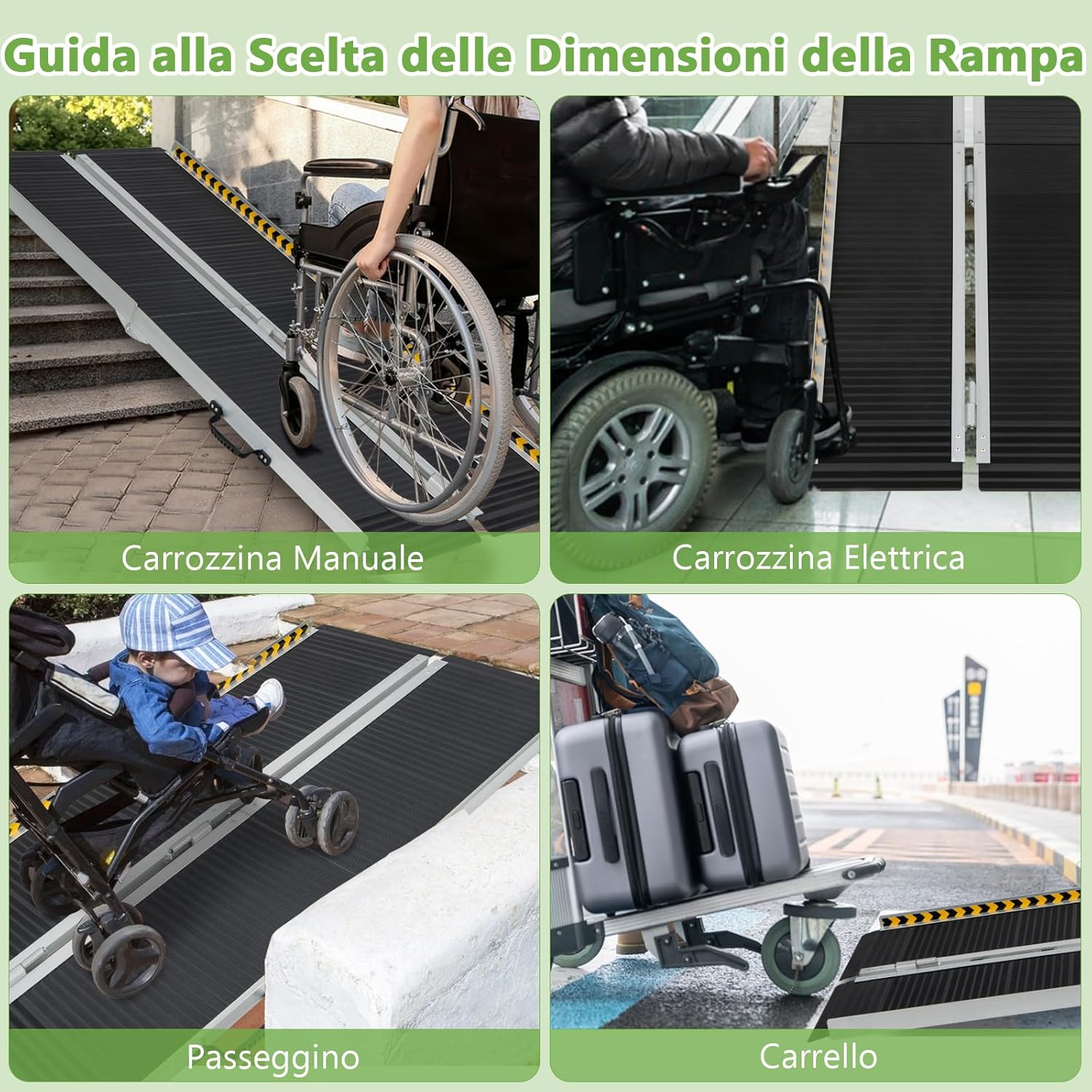 Set di 2 Rampa per Sedie a Rotelle in Alluminio, Rampa Telescopica Pieghevole con Superficie Antiscivolo, Capacità di Carico di 272 kg, per Soglie, Gradini, Scale (183 x 74cm)
