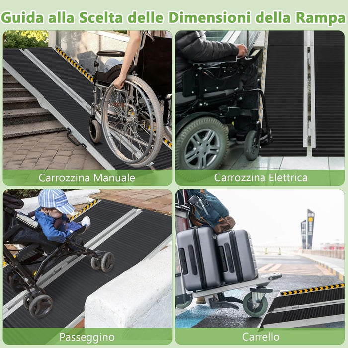 Set di 2 Rampa per Sedie a Rotelle in Alluminio, Rampa Telescopica Pieghevole con Superficie Antiscivolo, Capacità di Carico di 272 kg, per Soglie, Gradini, Scale (183 x 74cm)