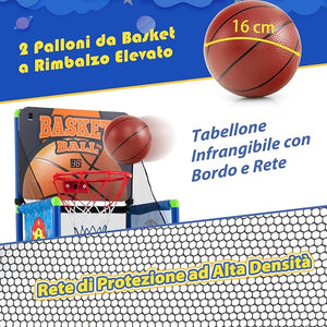 Macchina da Pallacanestro per Bambini, Set Giochi 2-in-1 da Interno ed Esterno per Basket e Palline Attaccanti con Segnapunti Elettronico ed Effetti Sonori, Regalo per Bambini e Bambine 3+