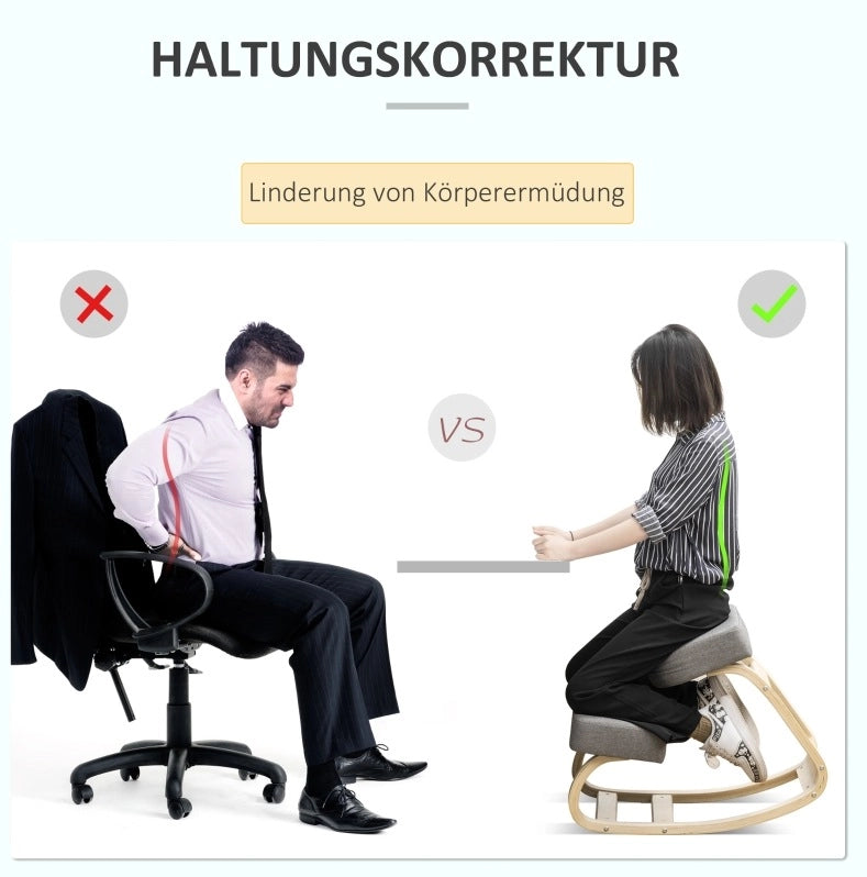 Sedia inginocchiata ergonomica grigia in legno