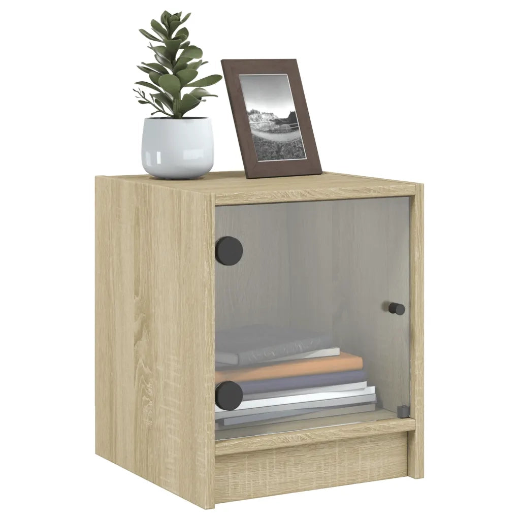 Comodino con Anta in Vetro Rovere Sonoma 35x37x42 cm 836347