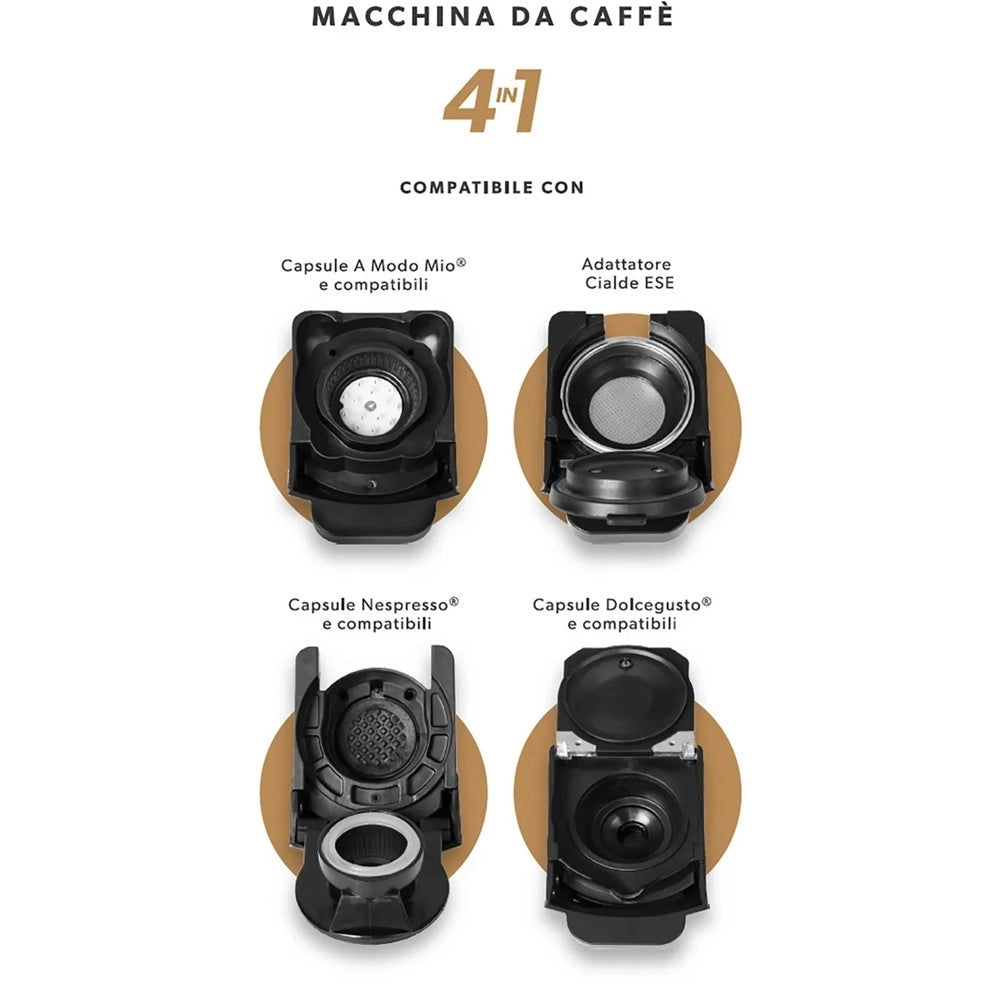 Trade Shop - Macchina Da Caffè 1450w 4in1 Capsule Cialde Compatibile Nespresso Dolce Gusto A Modo Mio -