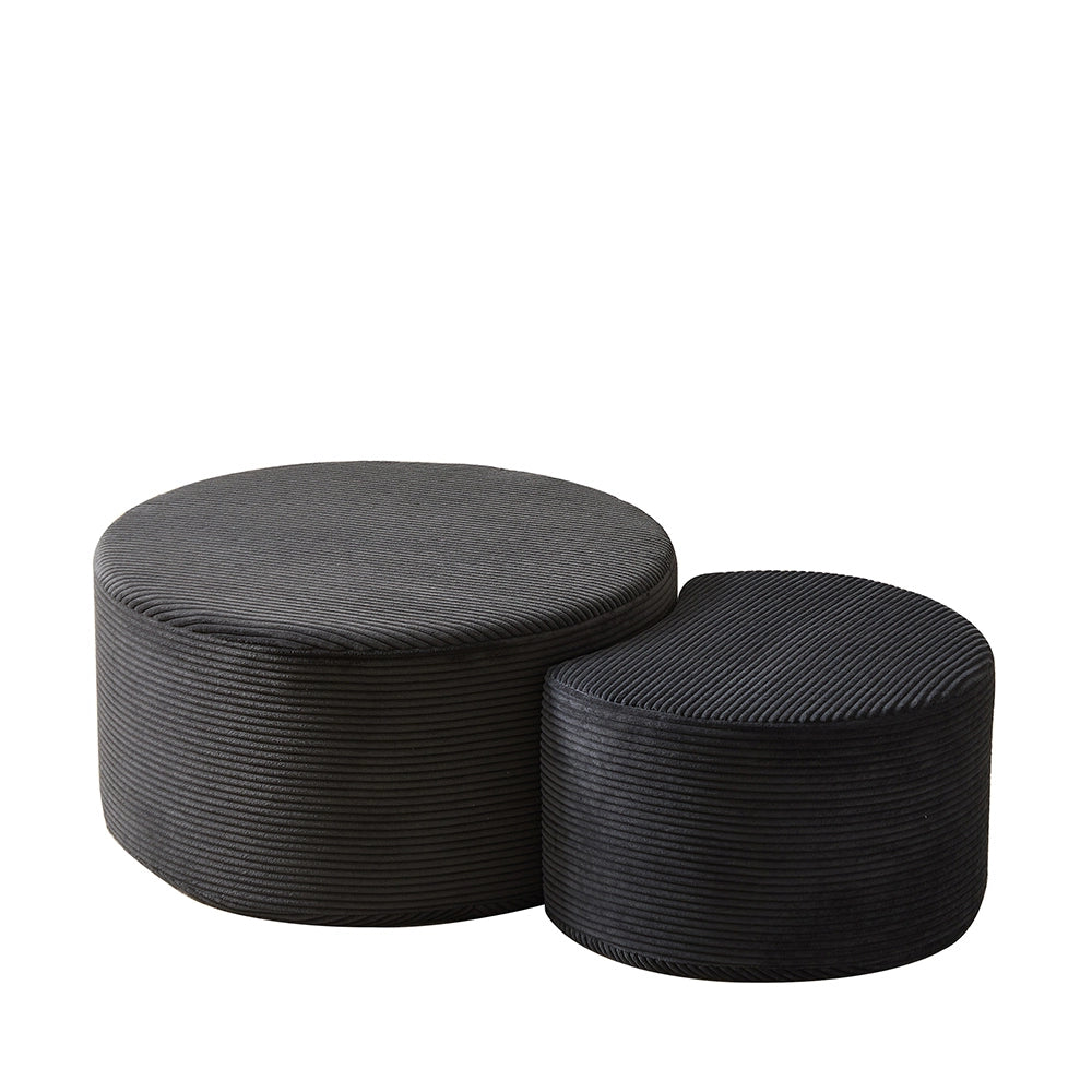 Set tavolini-Xylo-2 pezzi rotondi imbottiti pouf