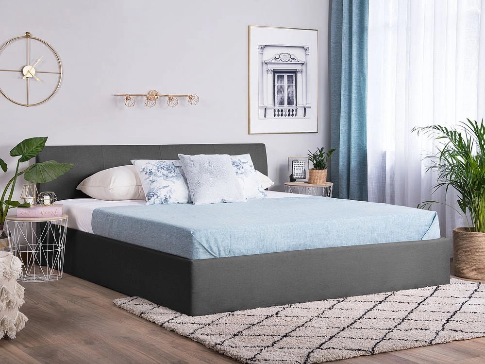 Struttura del letto nera 160 x 200 cm 5 piedi con contenitore rialzato con testiera
