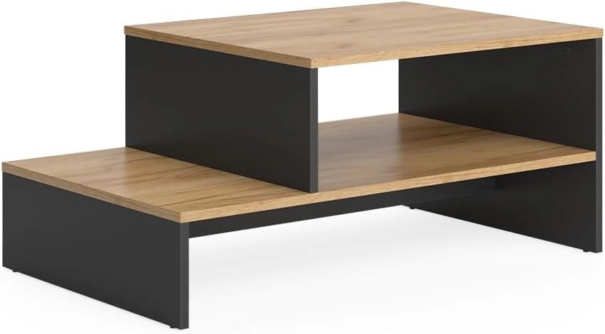 Tavolino da salotto Amely, Quercia dorata/antracite, 90 x 55 cm con ripiano