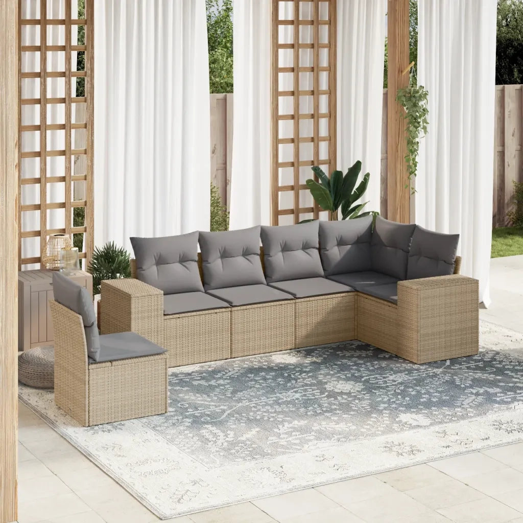 Set Divano da Giardino 6 pz con Cuscini Beige in Polyrattan 3254966